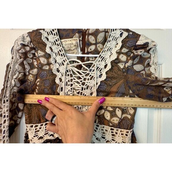 intage Gunne Sax by Jessica 70s San Francisco Bohemian Batik Crochet Maxi Dress - Picture 8 of 9